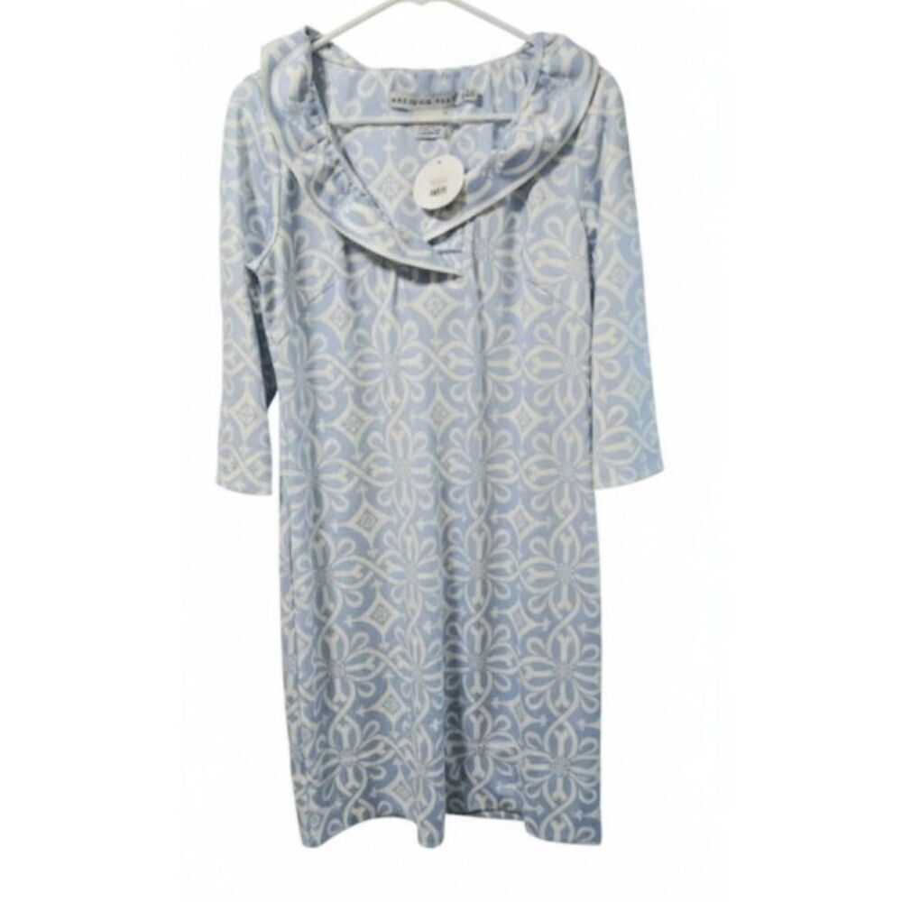 Gretchen Scott Womens Small casual dress blue white boat neck geometric